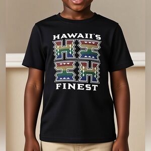 Kids Hawaii's Finest T Shirt Rainbow HI HI Graphic Print Black Short Sleeve